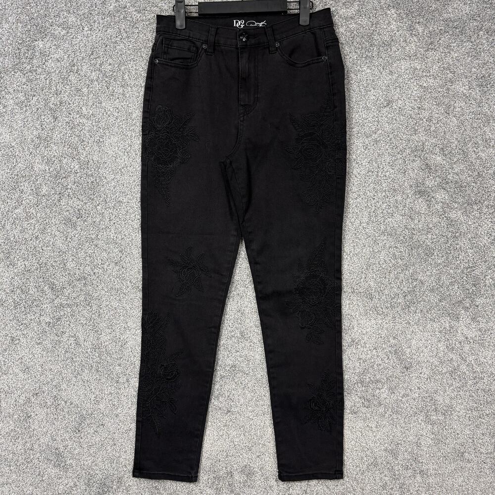 DG2 By Diane Gilman Jeans Womens 8 29x29 Black Skinny Floral Embroidered Denim